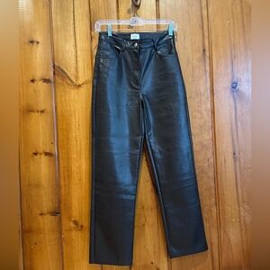Wilfred Aritzia Melina Brown High Waist Straight Leg Vegan Leather Pants Size 2